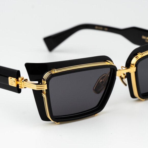 Balmain Men Sunglasses Titanium Black Gold Grey Rectangle ADMIRABLE BPS-130A-52 - Picture 7 of 14